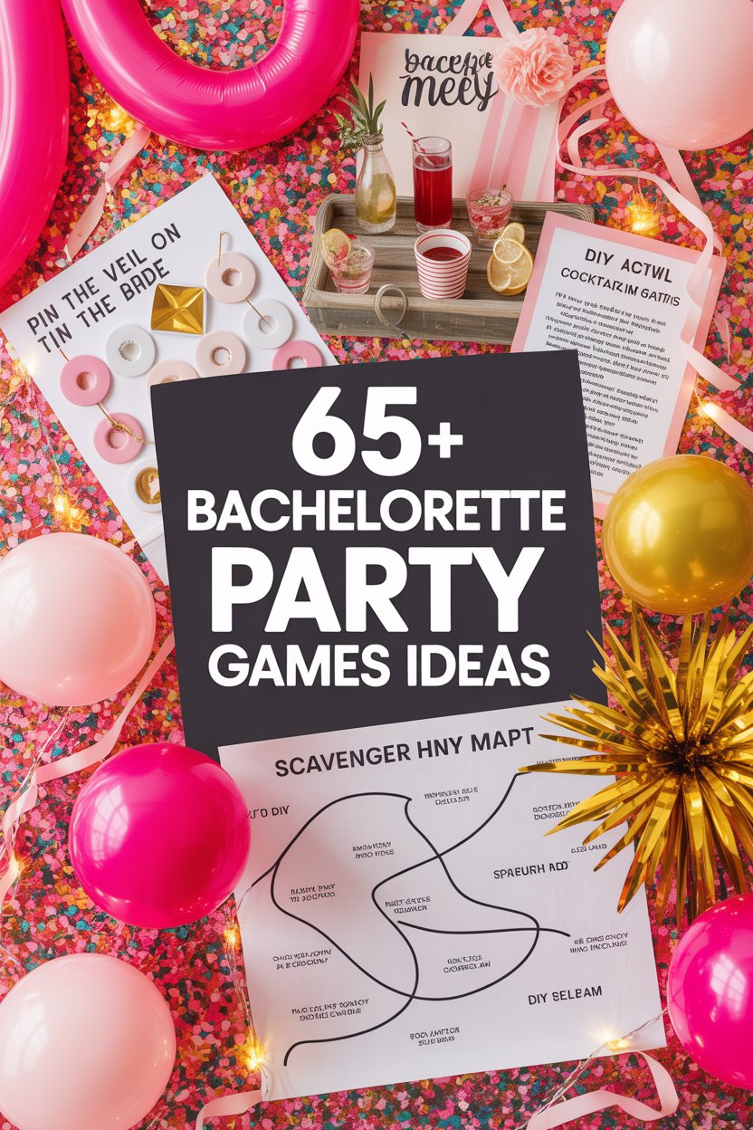 65+ Bachelorette Party Games Ideas - merge 5-6 related images and add text above it 65+ Bachelorette Party Games ideas