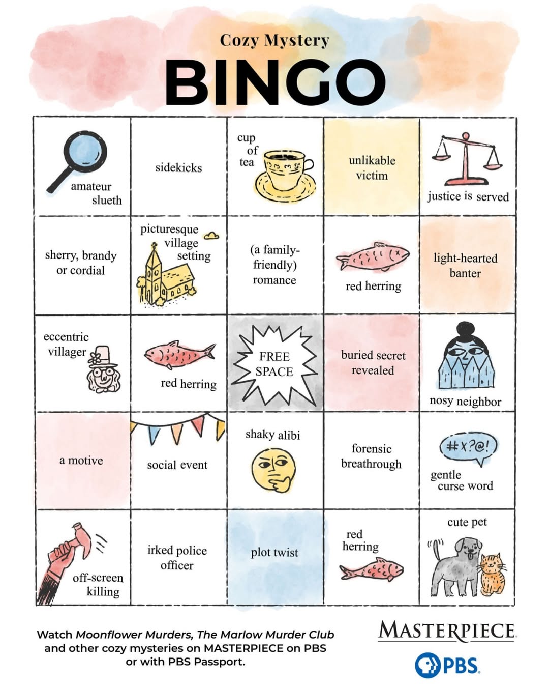 Bingo card with the reveal word hidden