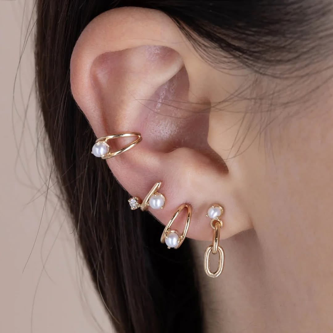 Pearl Studs + Minimal Gold Rings