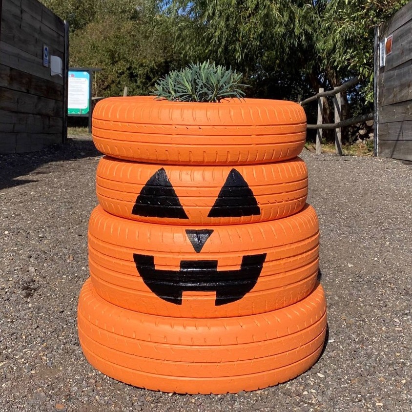 Tire Tower Decoration (painted cardboard or inflatable tires)