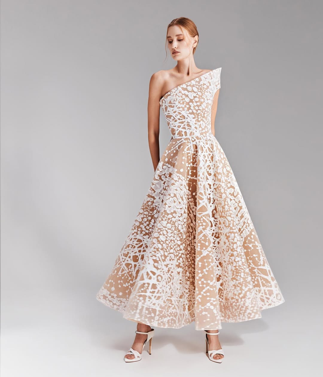 Lace Midi Dress in White or Nude