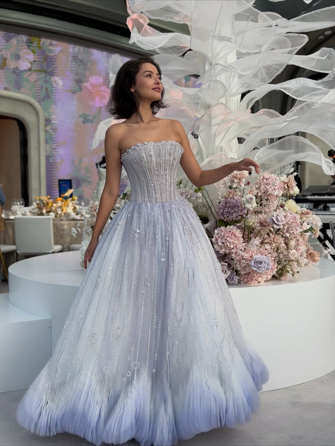 Ball gowns with floral appliqués