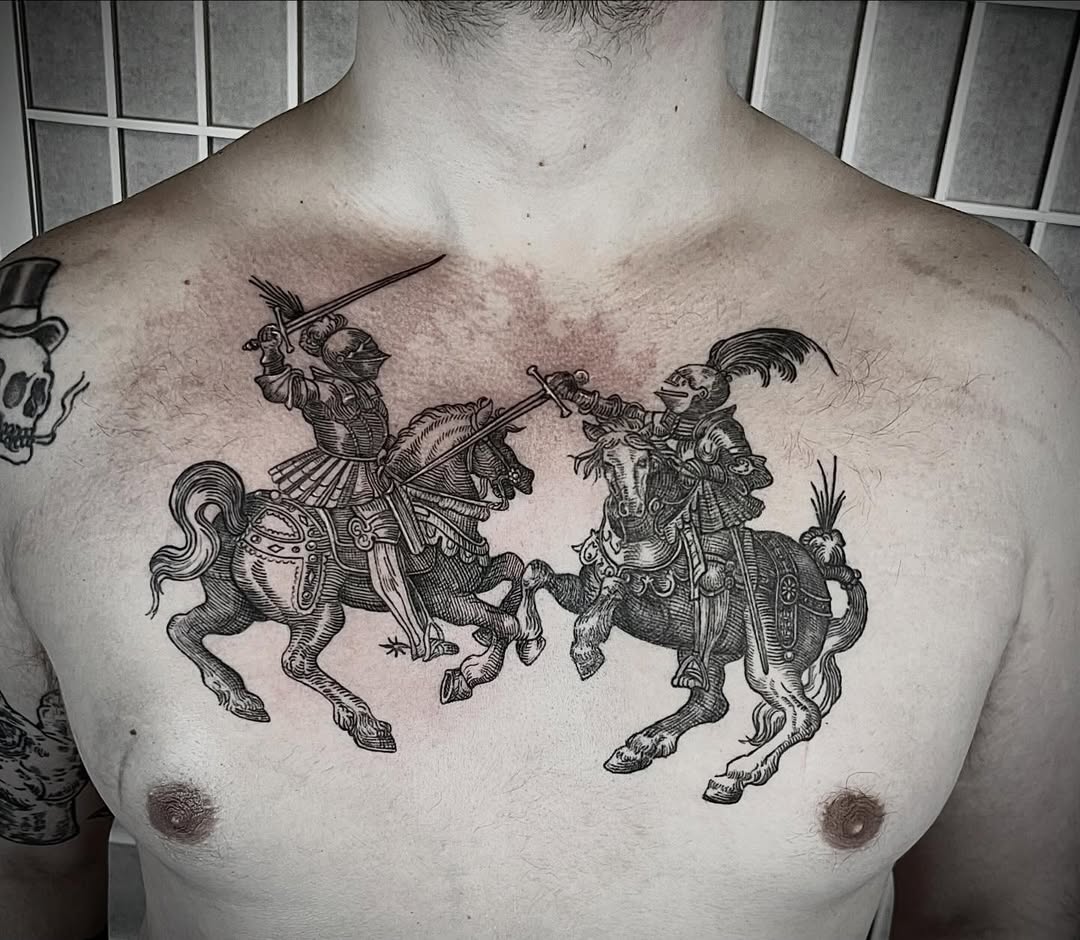 Linework Chest Tattoo