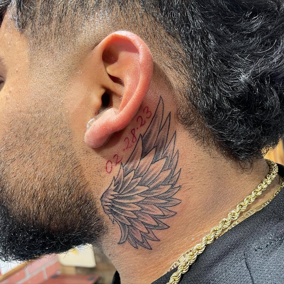 Angel Wings Behind Ear Tattoo