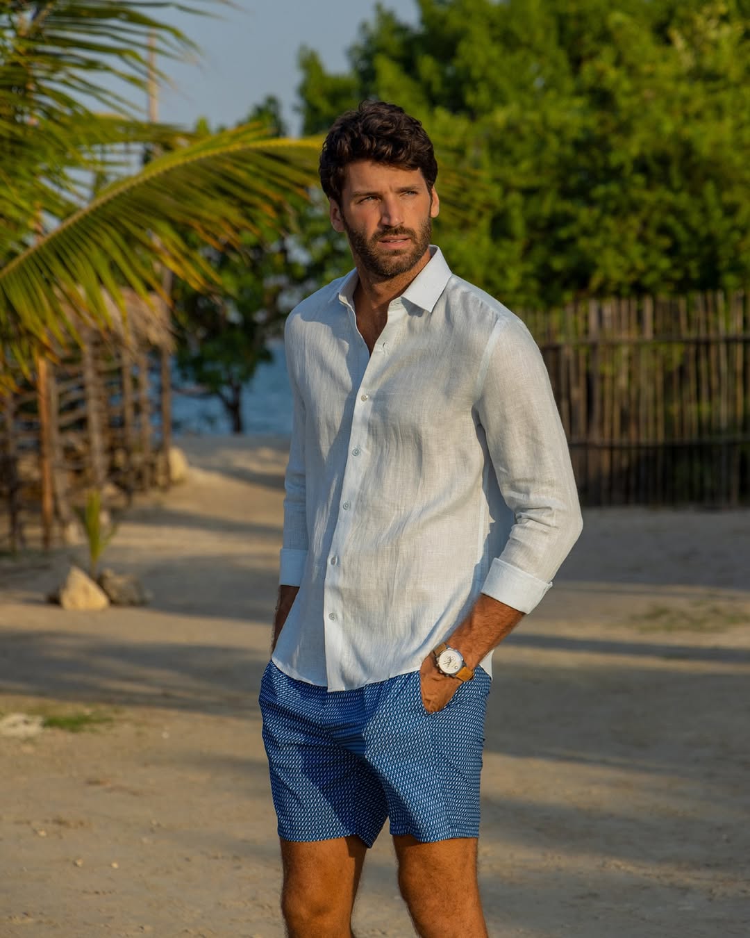 Linen Shirt & Denim Shorts