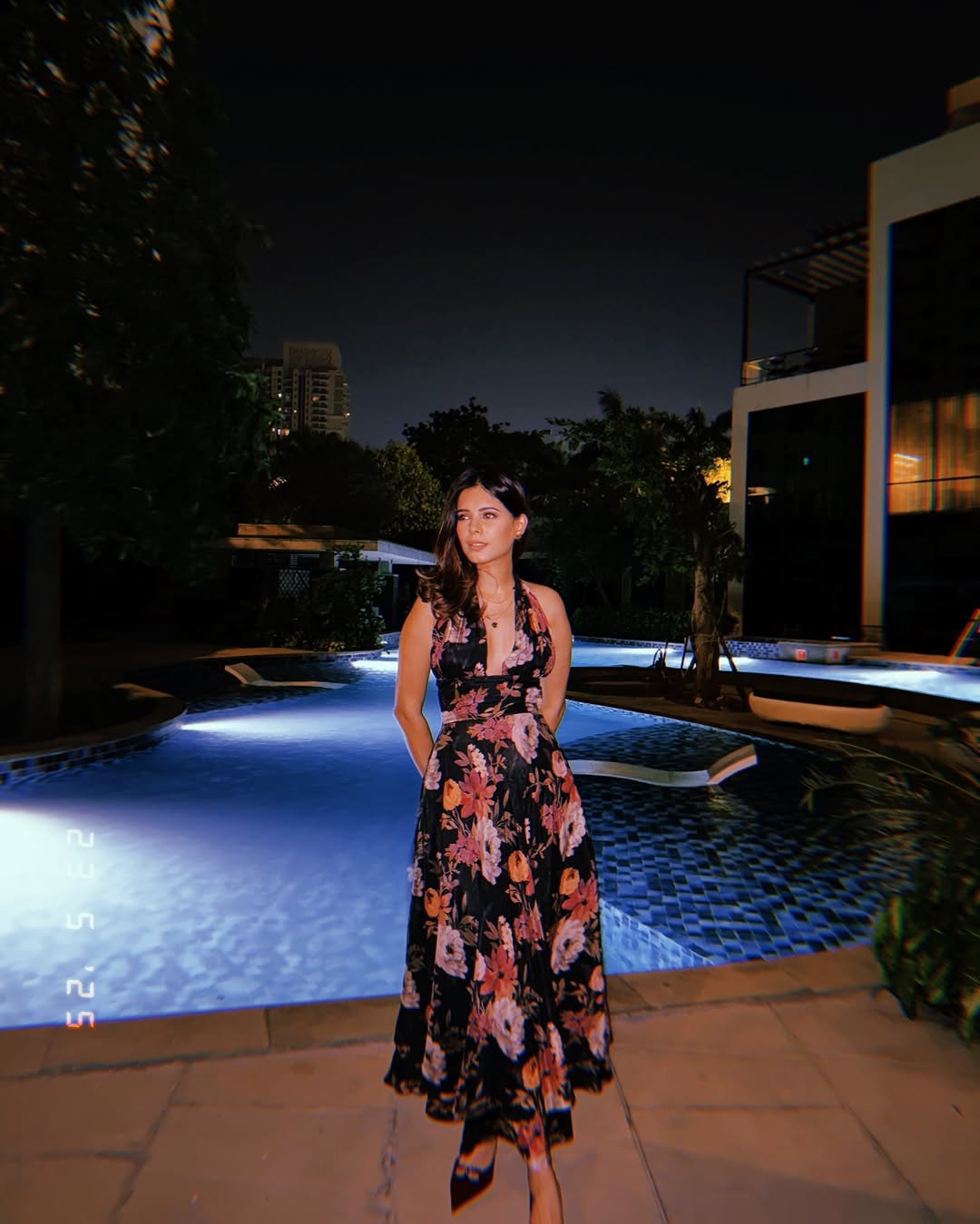 Flowy maxi dress with floral prints + gladiator sandals