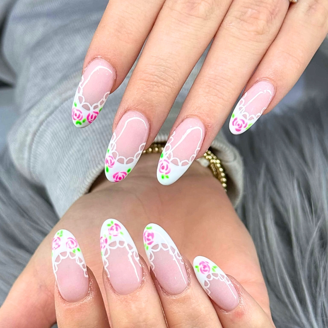 French Floral Nails