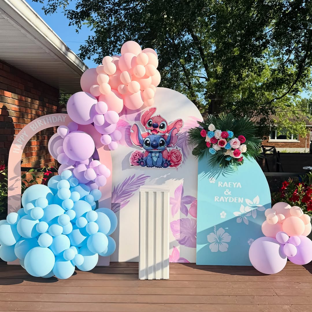 Pastel Balloon Arch with Anime Characters