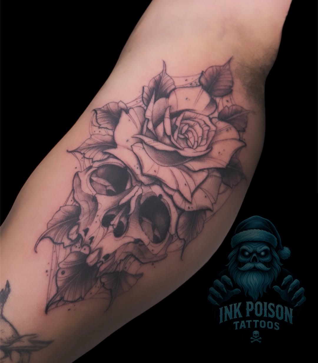 Sketch Style Skull with Flowers