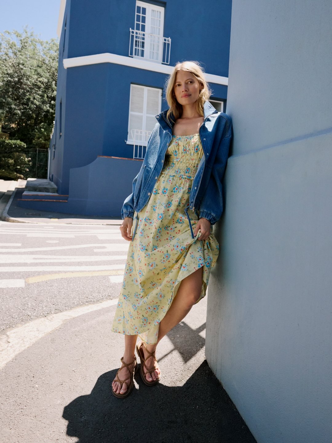 Denim Jacket over Floral Dress