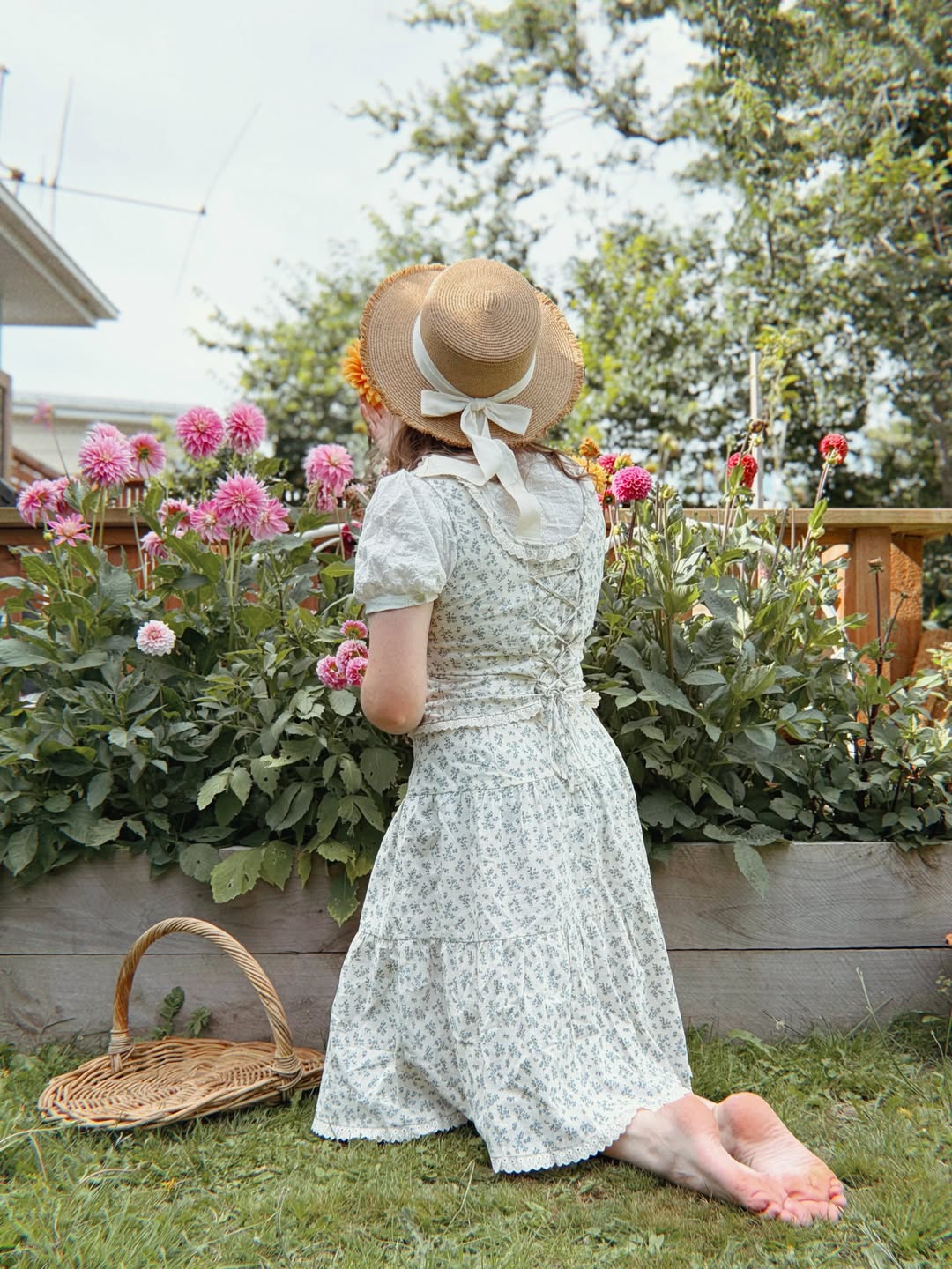 Straw Hat with Floral Dress